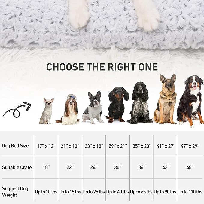 KSIIA Washable Dog Bed Deluxe Plush Dog Crate Beds Fulffy Comfy Kennel Pad Anti-Slip Pet Sleeping Mat for Large, Jumbo, Medium, Small Dogs Breeds, 41" x 27", Gray