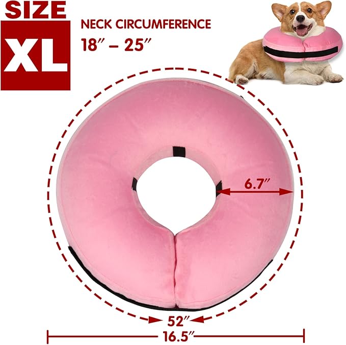Inflatable Dog Collar-Soft Protective Cone for Dogs After Surgery,Dog Donut Collar Suitable for Dogs and Cats,Dog Cone Collar to Prevent Pets from Touching Stitches,Wounds and Rashes,Pink-XL