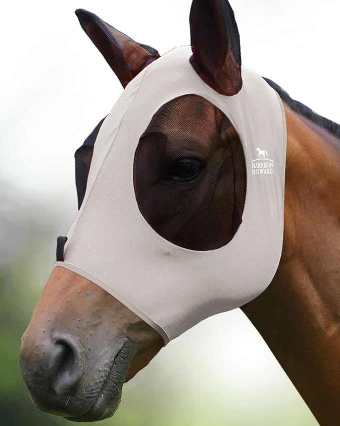 Harrison Howard Super Comfort Stretchy Fly Mask Large Eye Space with UV Protection Soft on Skin with Breathability Gentle Grey L Full Size