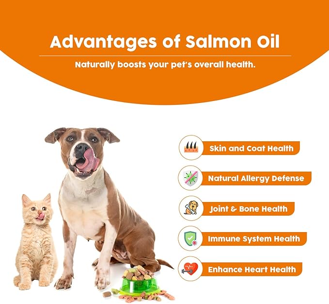 Wild Alaskan Salmon Oil for Dogs & Cats Omega 3 Skin & Coat Support, Liquid Food Supplement for Pets, EPA + DHA Fatty Acids for Joint Function, Immune & Heart Health, Fish Oil Supplements for Dogs