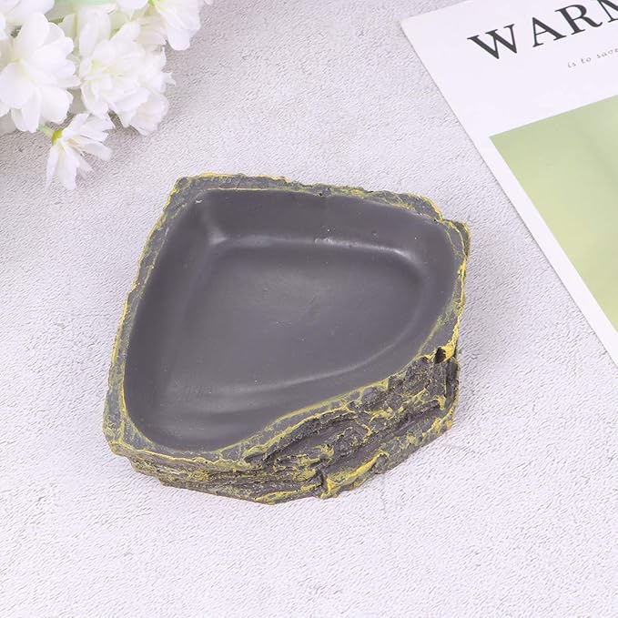 POPETPOP Reptile Water Dish Reptile Water Bowl - Lizard Turtle Feeder Feeding Bowl - Brown Thicken Rock Reptile Food Water Storage Basin Food Dish Gecko Terrarium