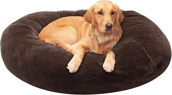 Furhaven Soft & Cozy Dog Bed for Large Dogs, Refillable w/ Removable Washable Cover & Liner, For Dogs Up to 95 lbs - Plush Faux Fur Bean Bag Style Ball Bed - Espresso, XL/Jumbo