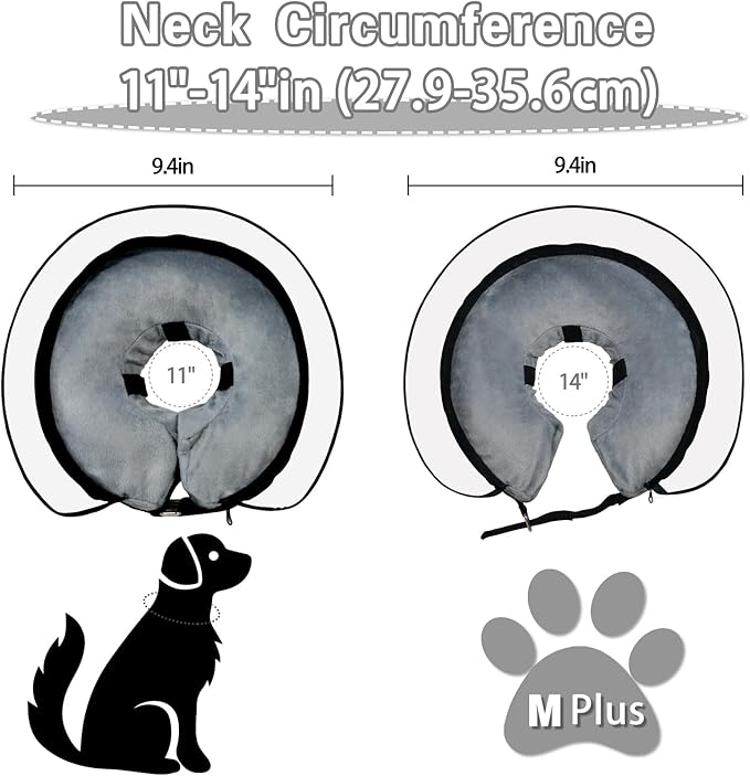 Dog Cone,Dog Surgery Collar,Dog Cones for Small Medium Large Dogs,Inflatable Cone for Dogs,Dog Cone Collar, Does not Impede Vision Dog Recovery Collar(M Plus Grey)
