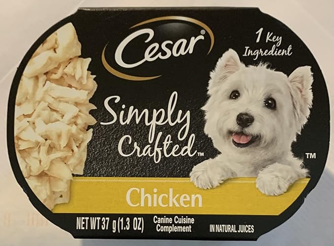 Cesar Wet Dog Food Simply Crafted Adult Wet Dog Food Cuisine Complement, Chicken, 1.3 Oz. Tub