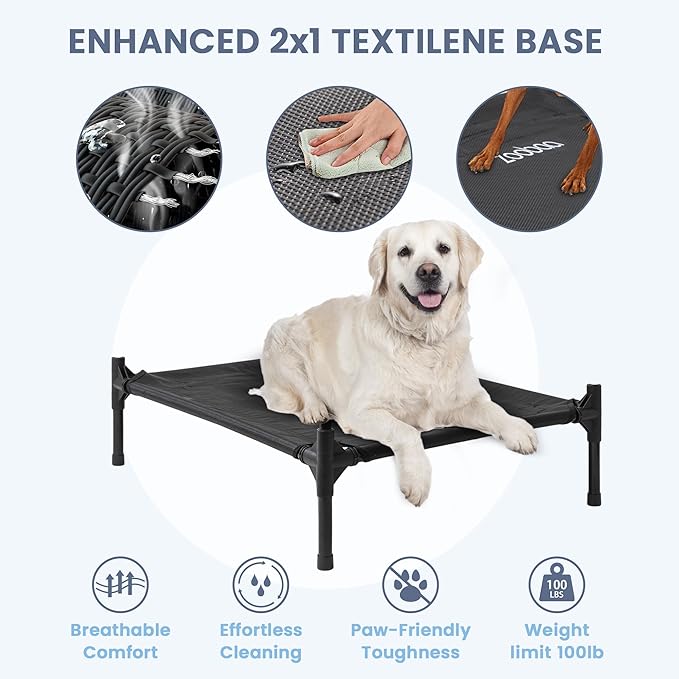 35" 2-in-1 Large Dog House, Dog House for Large Dog Indoor or Outside, Weatherproof 600D PVC Dog House Outdoor, Featuring Breathable 2x1 Textilene Elevated Dog Bed, Easy Clean and Assemble