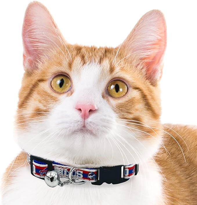 NFL CAT Collar Buffalo Bills Satin Cat Collar Football Team Collar for Dogs & Cats. A Shiny & Colorful Cat Collar with Ringing Bell Pendant