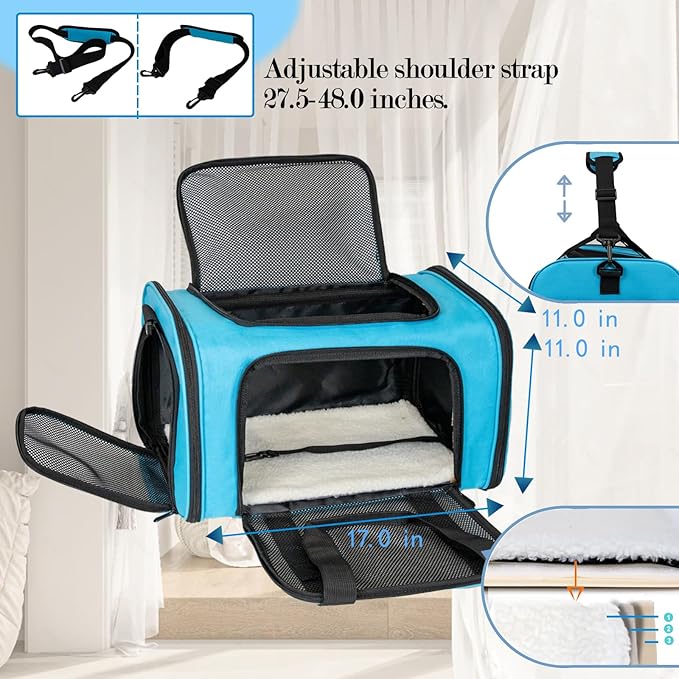 Dog Cat Carrier Pet Carriers for Small Medium Large Cats Dogs Carrier Soft Sided Small Puppy Dog Carrier Portable Foldable Airline Approved Dog Cat Travel Carrier Blue Medium