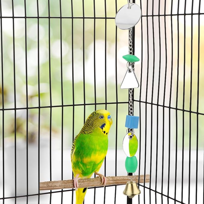 Hypeety Pet Bird Mirror with Bell Interactive Parrot Toy for Parrot Macaw African Greys Budgies Cockatoo Parakeet Cockatiels Conure Lovebird Cage Bells Mirror (A)