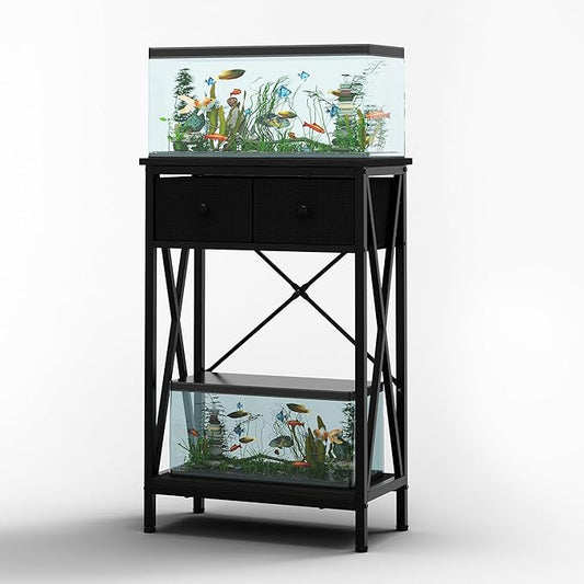 FILKO Aquarium Stand 5-10 Gallon, Metal Gallon Fish Tank Stands with Accessories Storage, Turtle/Reptile Terrariums Table,Breeder Tank Stand,Easy to Assemble(Tank not Included) (Black, 10 Gallon)