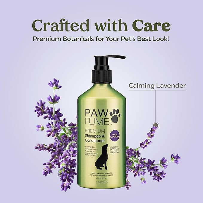 Pawfume Dog Shampoo and Conditioner – Hypoallergenic Dog Shampoo for Smelly Dogs – Best Dog Shampoos & Conditioners – Probiotic Pet Shampoo for Dogs – Best Dog Shampoo for Puppies (Lavender, 4-Pack)