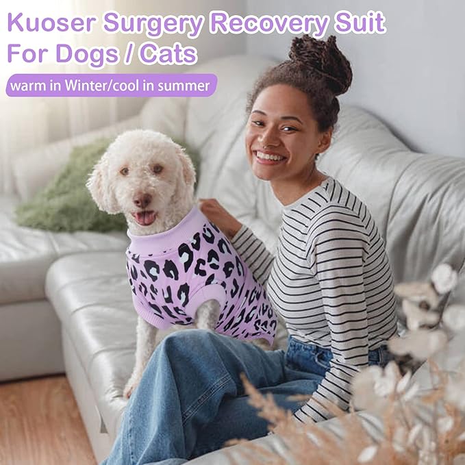 Kuoser Recovery Suit for Dogs, Soft Dog Surgery Suit Female Spay Breathable Neuter Suit for Male Dogs, Anti Licking Onesie Dog Surgical Suit Dog Body Suits After Surgery,Substitute E-Collar & Cone, L