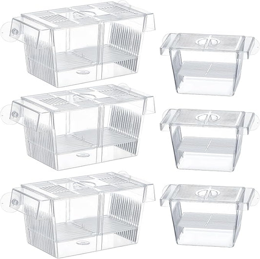 6 Pcs Fish Breeder Box for Aquarium with Removable Grating 2 Sizes Plastic Fish Hatchery with Suction Cups Fish Tank Baby Fish Separator for Aggressive Injured Pregnant Fish