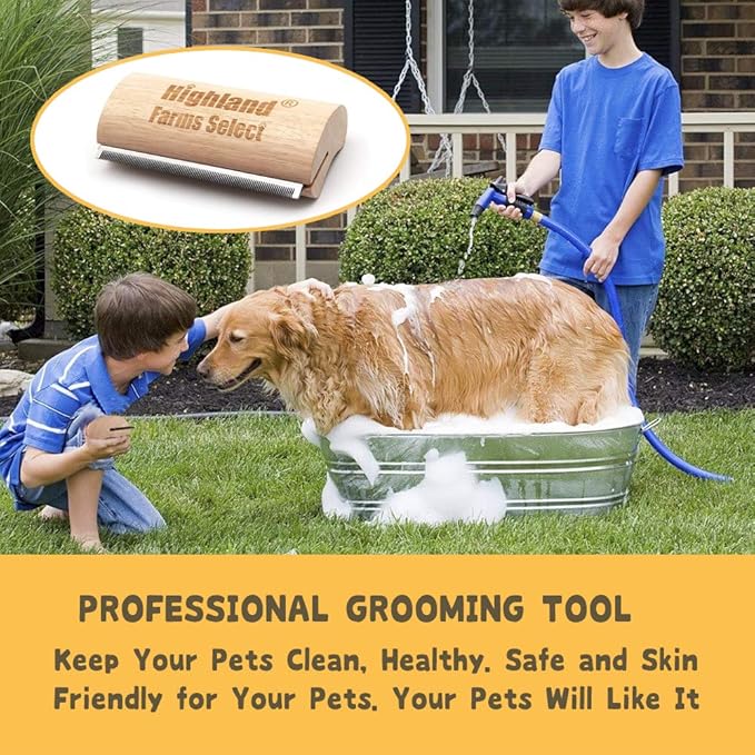 Deshedding Grooming Tool for Dogs, Cats & Horses, Ergonomic Design Wood Groom Brush, Professional Pet Groomer, Painlessly Remove for Short & Long Hair, Fur & Dirt - 5 Inches