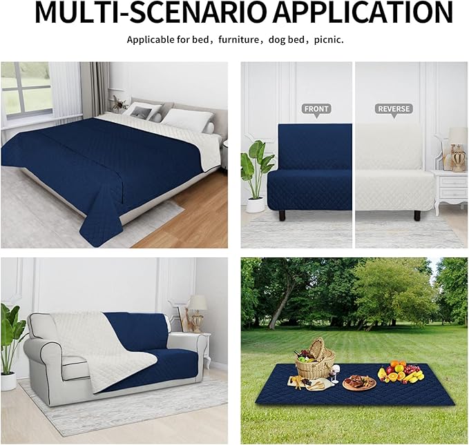 Easy-Going 100% Waterproof Dog Bed Cover Reversible Leak Proof Couch Cover Washable Sofa Cover Furniture Protector Blanket for Pets Kids Children Dog Cat (96x90 Inch, Navy/Ivory)
