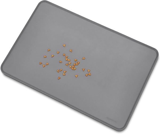 Amazon Basics - Waterproof Anti-Slip Silicone Pet Food and Water Bowl Mat, 24 x 16 Inches, Grey, Solid