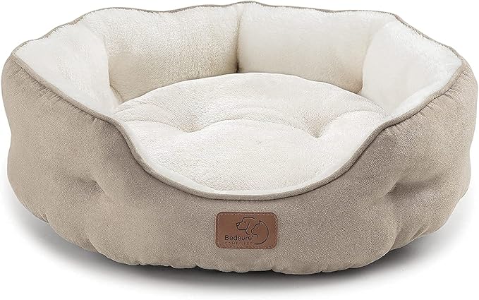 Bedsure Dog Beds for Small Dogs - Round Cat Beds for Indoor Cats, Washable Pet Bed for Puppy and Kitten with Slip-Resistant Bottom, 20 Inches, Taupe