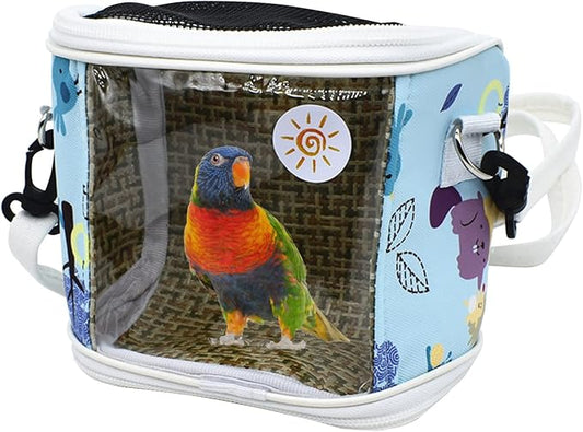 Parrot Bird Travel Bag Portable Transparent Carrier Cage Pet Hamster Breathable Out Bag Suitcase with Shoulder for Small Animals (Large, Blue)