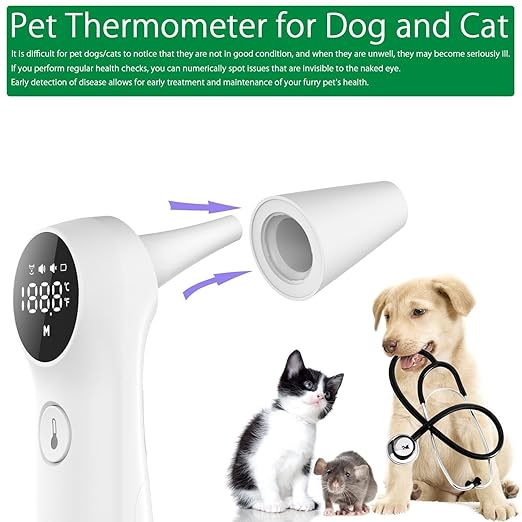 Pet Ear Thermometer for Dogs and Livestock - Includes 20 Pet Swabs, Suitable for Dogs, Cats, Infrared Fast and Accurate Canine Temperature Monitor - Switches ℉ and ℃