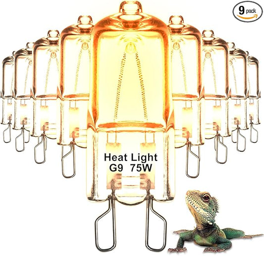 9 Pack Heat Lamp Bulbs for Reptile Dimmable G9 Mini Halogen Bulbs Warm White 75W Essential Heat Source for Bearded Dragon Gecko Turtle Lizard（9Pack）