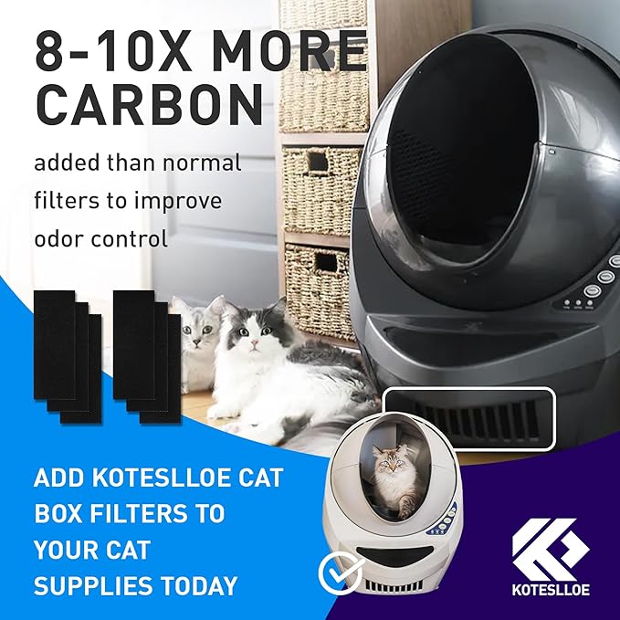 Carbon Filters for Litter Box Automated, 6 Pack Replacement Filters 9"×3" Thickened Type, Activated Carbon Filters Absorb Odor & Dust Control Moisture