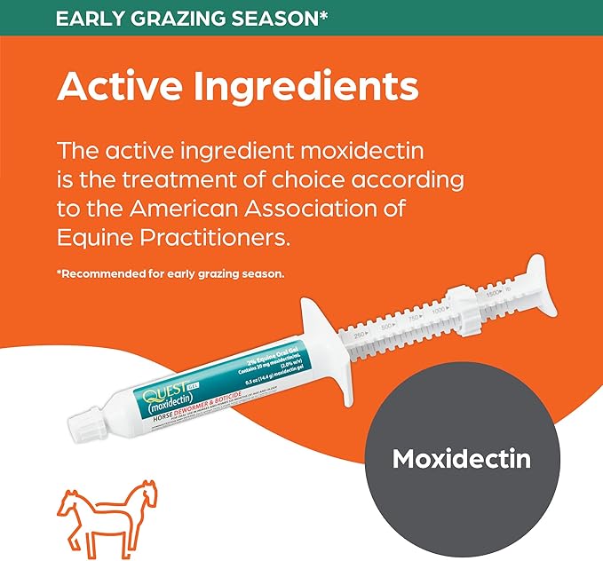 Quest Gel Moxidectin Horse Dewormer, Early Grazing Season recommended for Horses and Ponies 6 months and older, 0.5oz Sure-Dial Syringe