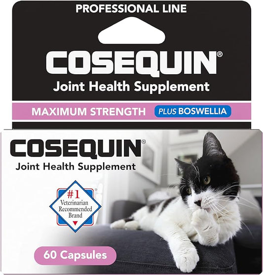 Nutramax Laboratories Cosequin® for Cats Maximum Strength PLUS Boswellia Capsules - Professional Line,Beige,60 Count (Pack of 1)