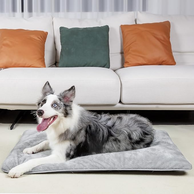 Mora Pets Dog Crate Pad Waterproof Dog Bed Mat Ultra Soft Pet Bed with Removable Washable Cover Anti-Slip Bottom Memory Foam Kennel Pad for Medium Large Dogs 42 x 27 inch Light Grey