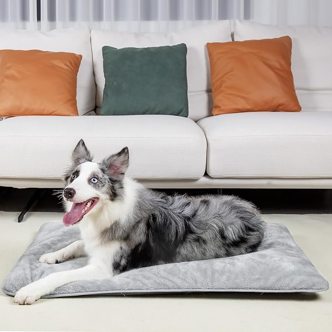 Mora Pets Dog Crate Pad Waterproof Dog Bed Mat Ultra Soft Pet Bed with Removable Washable Cover Anti-Slip Bottom Memory Foam Kennel Pad for Medium Small Dogs 30 x 19 inch Light Grey
