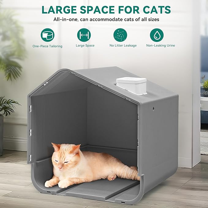 YITAHOME Extra Large Enclosed Cat Litter Box with Mat and Litter Scoop, Odorless Anti-Splashing XL Covered Hooded Cat Box, No Installation Needed