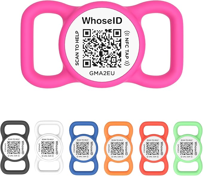 QR Code Dog Tag with NFC, Personalized Pet ID Tag, Silent Silicone Dog ID Tag, Modifiable Pet Online Profile, Multiple Emergency Contact, Scan QR Code Send Pet GPS Location Email (Small, Rose)