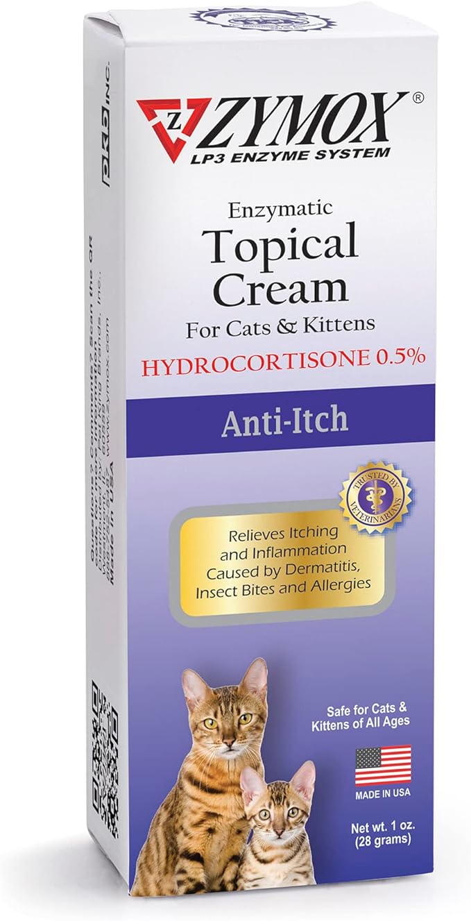 Zymox Enzymatic Anti-Itch Topical Cream with 0.5% Hydrocortisone for Cats & Kittens, 1 oz. – Multi-Purpose Cream for Hot Spots, Itchiness, Rashes, Skin Irritation, Allergies & Insect Bites