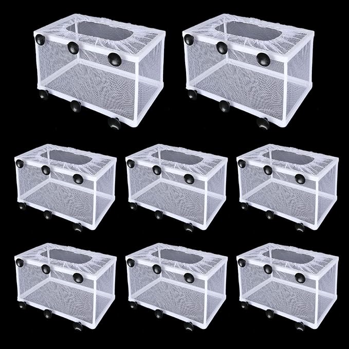 8PCS Fish Breeder Box for Fish Tank, Net Aquarium Fish Isolation Breeding Box Nylon Mesh Acclimation Hatchery Incubator for Baby Fishes Guppy Fish Fries Shrimp Clownfish Juvenile Betta Platy