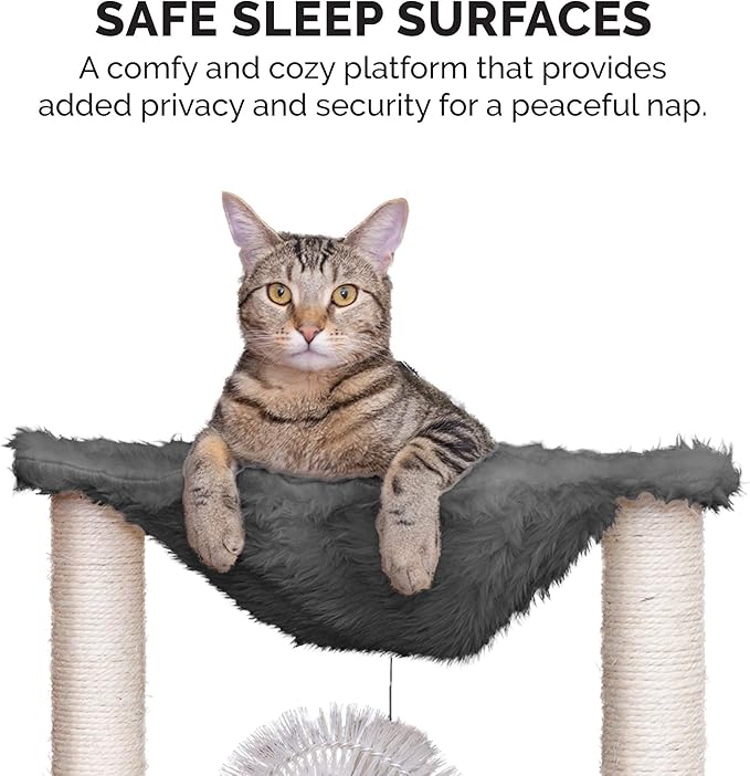 Furhaven 15.75" Tall Playground for Indoor Cats, Ft. Sisal Scratching Posts, Self-Grooming Brush, & Toy - Tiger Tough Hammock Interactive Playground - Silver, One Size