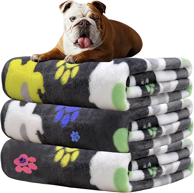 Dog Blankets for Medium Dogs,1 Pack 3 Premium Soft Dog Puppy Blanket, with Flannel Cute Elephant Dog Paw, Dog Blankets for Small Dogs, Grey, 31x24 inches