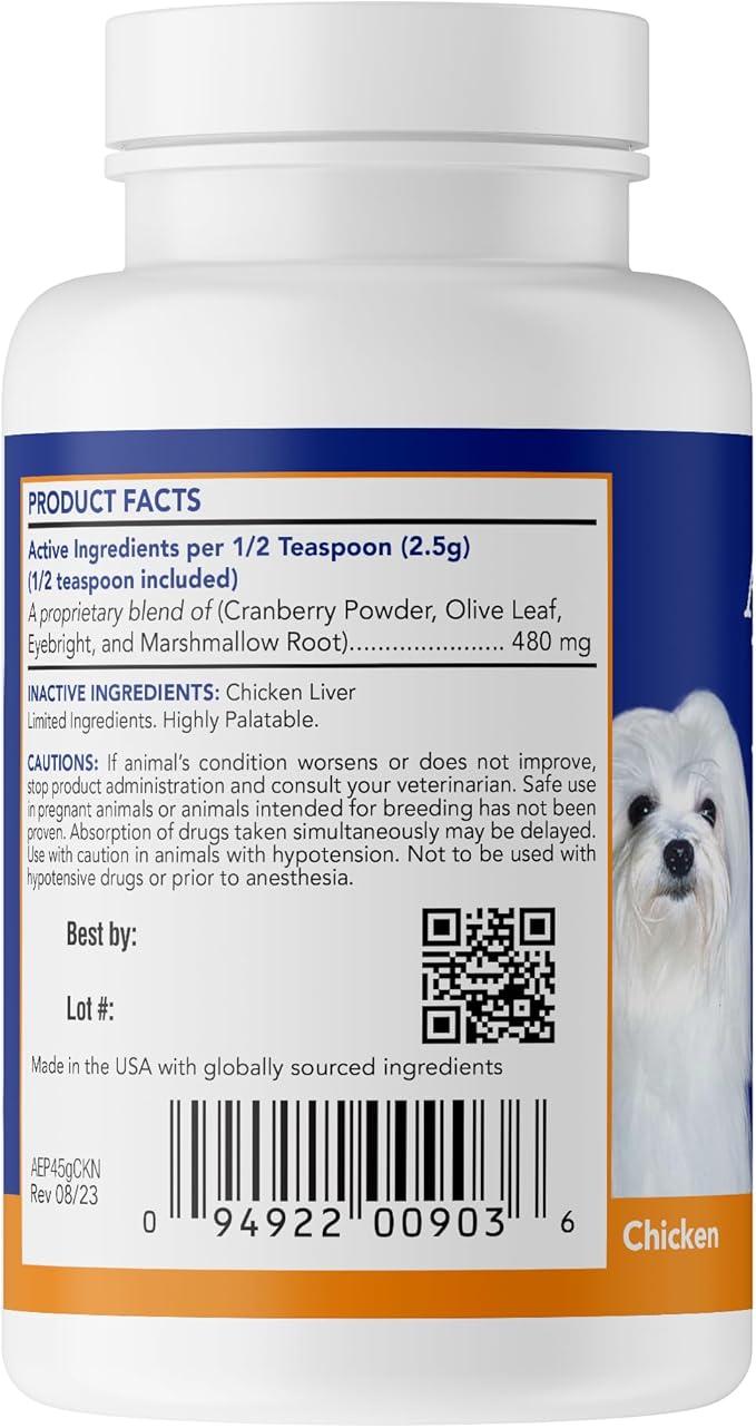 ANGELS' EYES NATURAL PLUS Tear Stain Prevention Chicken Powder for Dogs | All Breeds | No Wheat No Corn | Daily Support for Eye Health | Proprietary Formula | Limited Ingredients | Net Content 45g