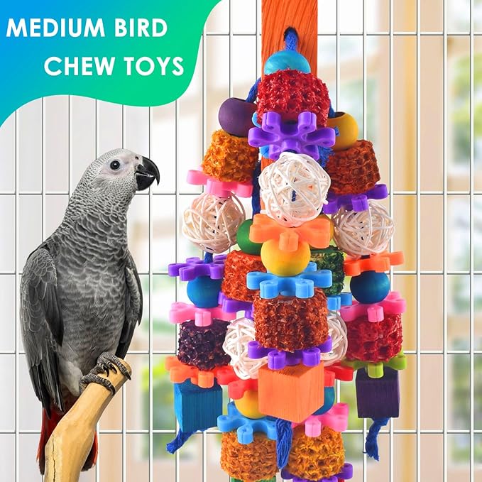 KATUMO Bird Toys, Parrot Toys Parakeet Chew Toys for Small to Medium Macaws, Cockatoos, African Greys, Amazon Parrots, Parakeets, Cockatiels, Conures, Lovebirds, Budgies