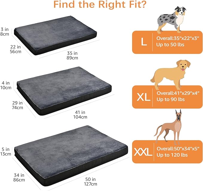 Amazon Basics Gel Foam Mattress Dog Pet Bed with Removable Cover, X-Large, Grey, 41"L x 29"W x 4"H