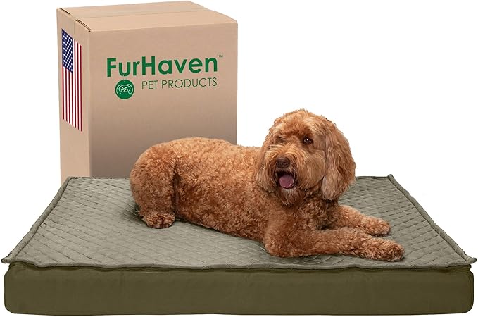 Furhaven Water-Resistant Cooling Gel Dog Bed for Large Dogs w/ Removable Quilt Top & Washable Cover, For Dogs Up to 95 lbs - Indoor/Outdoor Quilt Top Convertible Mattress - Dark Sage, Jumbo/XL