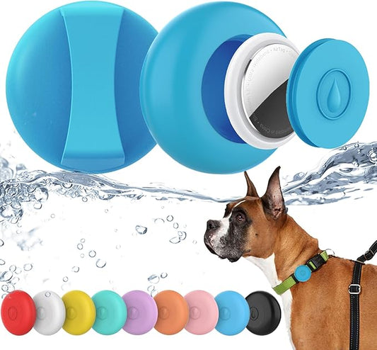 IPX8 Waterproof AirTag Dog Collar Holder, Hidden Air Tag Case for Cat Collar, Anti-Lost Silicone Cover for AirTag GPS Tracker Compatible with Pets Loop, Fits All Width Collars(Sky Blue L)