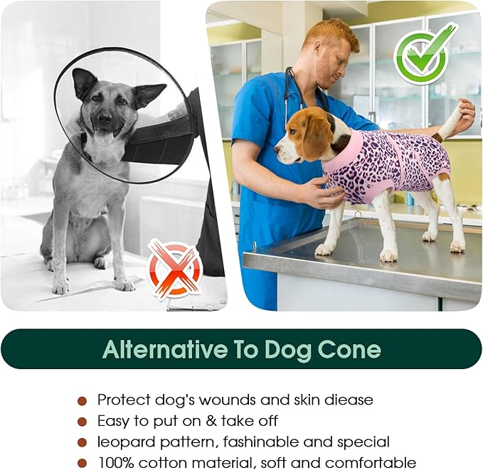 Kuoser Dog Surgery Recovery Suit, Recovery Suit for Female Male Dogs, Dog Onesie After Surgery Spay Neuter, Anti-Licking Pet Surgical Recovery Snugly Suit, Bodysuit for Abdominal Wounds Skin Disease