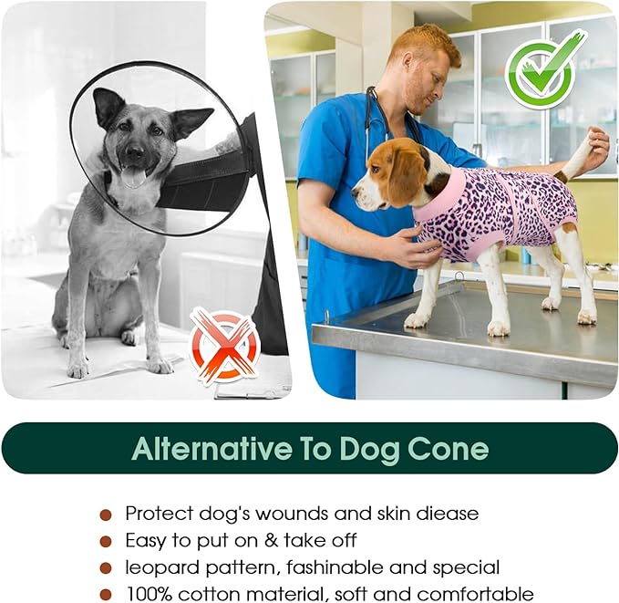Kuoser Dog Surgery Recovery Suit, Recovery Suit for Female Male Dogs, Dog Onesie After Surgery Spay Neuter, Anti-Licking Pet Surgical Recovery Snugly Suit, Bodysuit for Abdominal Wounds Skin Disease