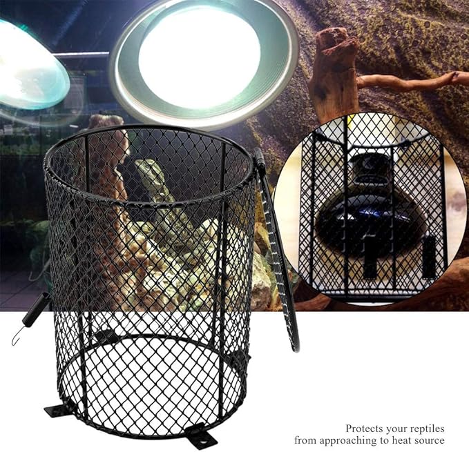 Fdit Pet Reptile Anti-Scald Lamp Mesh Cover Round Day Night Ceramic Light Bulb Heating Lampshade(Cylinder Shape)