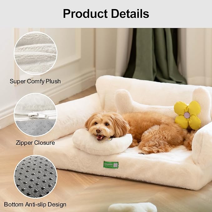 MEWOOFUN 34.6" Orthopedic Dog Bed Sofa for Small Medium Dogs, Egg- Foam Dog Couch with Removable Washable Cover and Non-Slip Bottom (Large, Beige)