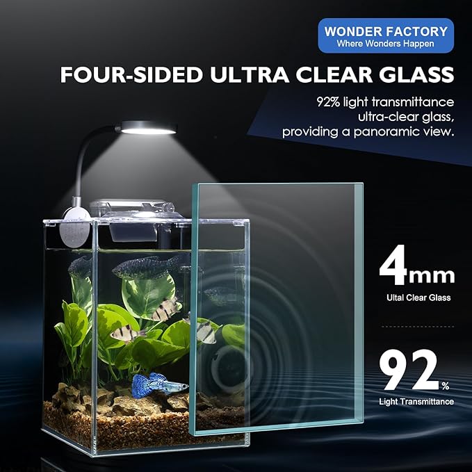 Fish Tank Aquarium 1.5 Gallon AIO Starter Kit, Including HD Float Glass Small Fish Bowl, Self-Cleaning Filter, light, Rocks, Gravel, Plants, Cleaning Tool Set.Beginner's Gift for Snails, Guppy, Shrimp