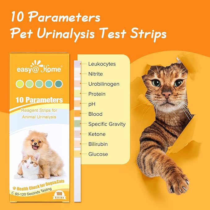 100-Count Easy@Home Urine Test Strips for Dog Cat, Fast Detect UTI Diabetes Bladder Infections, 10 Parameters Animal Urinalysis Testing Strips, Reliable Results in 2 Min