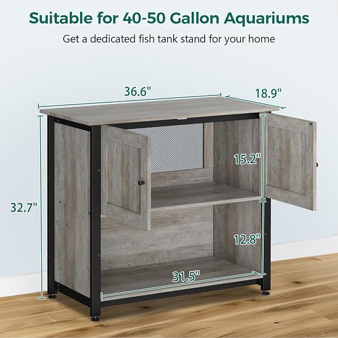 40-50 Gallon Fish Tank Stand with Cabinet, Metal Aquarium Stand for Accessories Storage, Reptile Tank Turtle Terrariums Table Bearable 1000LBS, Accommodates 2 Aquariums