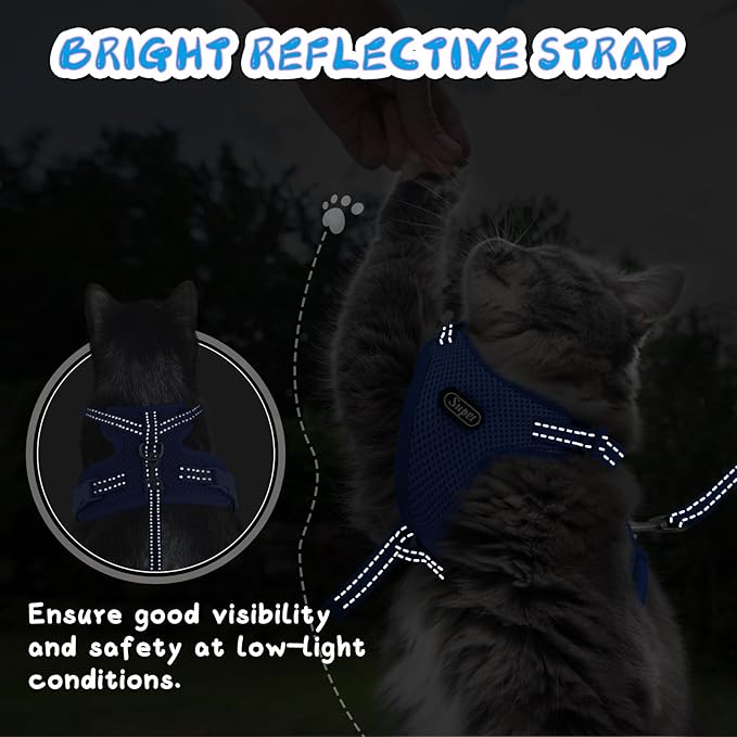 Supet Cat Harness and Leash Set for Small to Large Cats Adjustable Cat Vest Harness with Reflective Trim Universal Cat Leash and Harness for Cats/Puppies Outdoor Walking