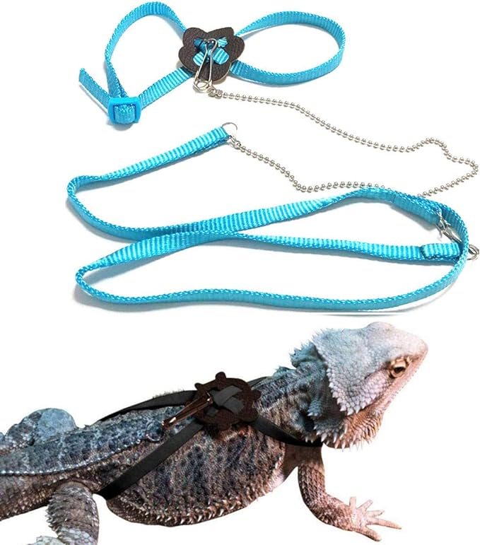 Adjustable Reptile Lizard Harness Leash,Turtle Lizard Pet Traction Belt Bearded Dragon Accessories Soft Small Pet Animal Harness Rope,1.2M (Blue)