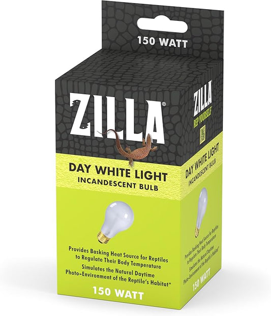 Zilla Reptile Terrarium Incandescent Heat Bulb, Day White, 150 Watts