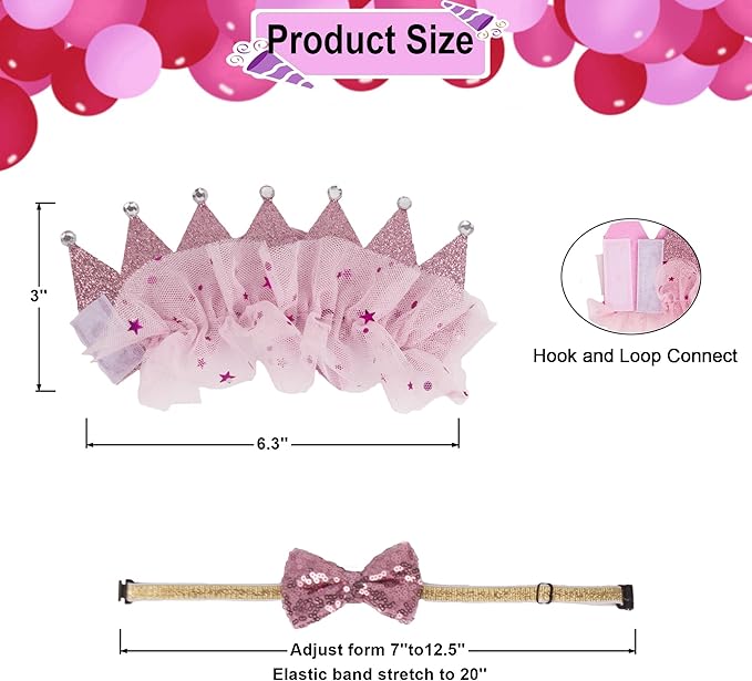 ADOGGYGO Cat Birthday Party Supplies, Birthday Girl Plaid Cat Bandana Cute Cat Bowtie, Cat Birthday Hat with Numbers, Pet Birthday Outfit for Cat Kitten (Pink)